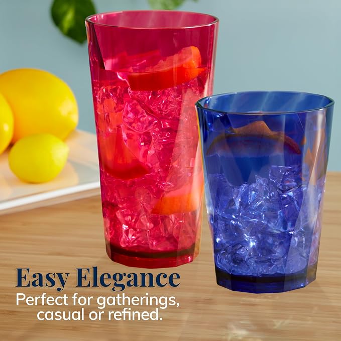 US Acrylic Optix Plastic Reusable Drinking Glasses (Set of 16) 14oz Rocks & 20oz Water Cups in Jewel Tone Colors | BPA-Free Tumblers, Made in USA | Top-Rack Dishwasher Safe - Image 5