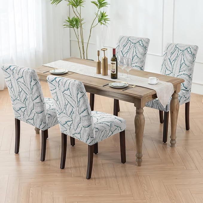 Fuloon Dining Chair Slipcover, Stretch Parson Chair Protector for Home | Reed Jacquard Blue, Set of 6, Super Fit, Stretch, Removable, Washable, Suits for Hotel, Dining Room, Ceremony, Banquet Party - Image 7