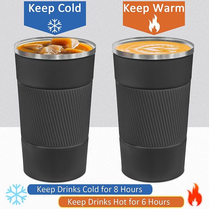 4 Pack Insulated Coffee Mug with Lid 12oz Travel Coffee Tumbler Stainless Steel Reusable Coffee Cups Thermal Coffee Mug for Hot and Iced Cold Drinks, Black - Image 5