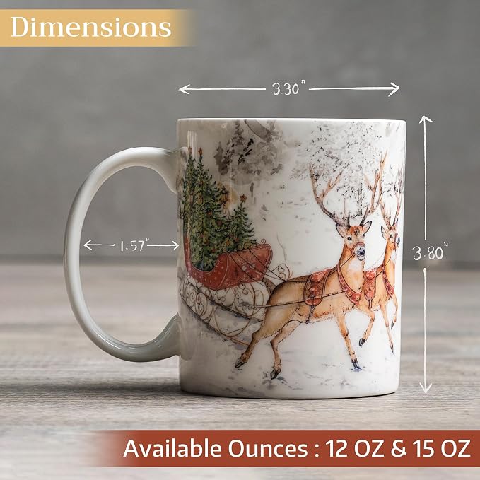 Maison d' Hermine Coffee Mug with Handles Tea Cups (15 Ounce, Pack of 1) | Fine Bone China Coffee Mugs for Hot Beverages Cappuccino Latte Home Hotel Spring Summer -Christmas Tradition - Reindeer - Image 4