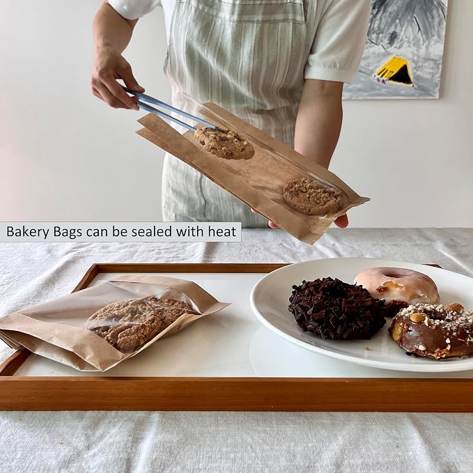 100 Pcs cozymomdeco Korean Made Bakery Bags with Window, Paper Sandwich Bags, Donut To Go, Bakery for Treat, Snack, Cookie Packaging Pastry Bags (Brown) (Large) - Image 7