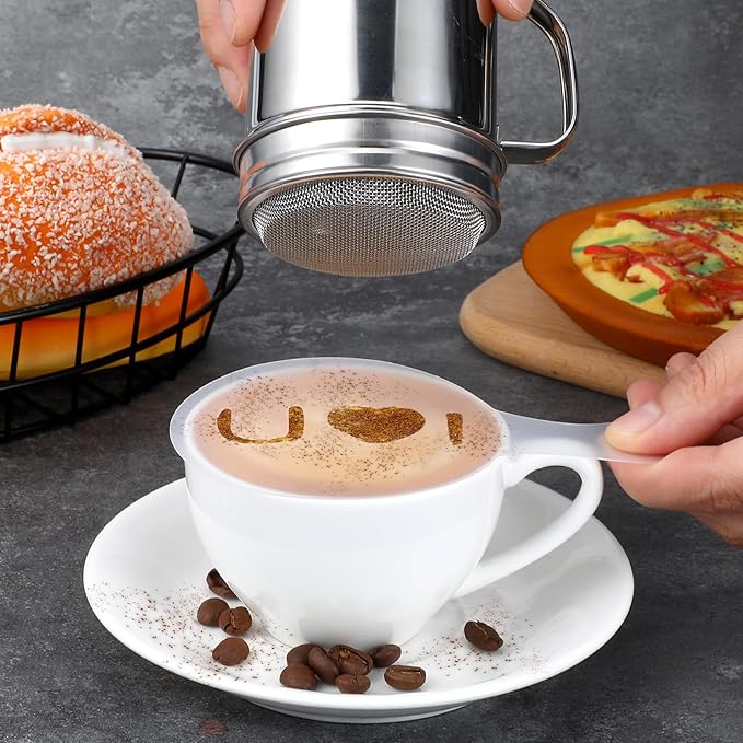 19 Pieces Coffee Decoration Stencils Latte Art Template Coffee Mold Tool with 3 Stainless Steel Shaker and 16 Pieces Stencils Latte Art for Cake Cookie Decorating Oatmeal Cappuccino Hot Chocolate