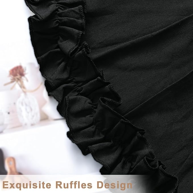 Likiyol Linen Valances for Windows Farmhouse Window Valances with Ruffle Rustic Country Light Filtering Kitchen Valance Curtains Rod Pocket Valance for Bathroom Cafe, Black, 52" W X 18" L - Image 6