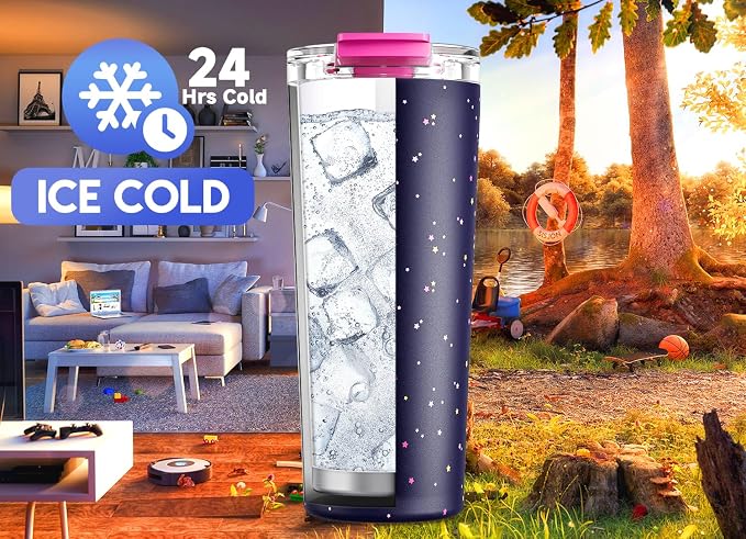 Meoky 24 oz Insulated Travel Coffee Mug: Leak Proof Lid, Plum Stardust | Stainless Steel Coffee Tumbler, Keeps Hot for 8 Hours or Cold for 24 Hours, Fits in Car Cup Holder, BPA Free - Image 4