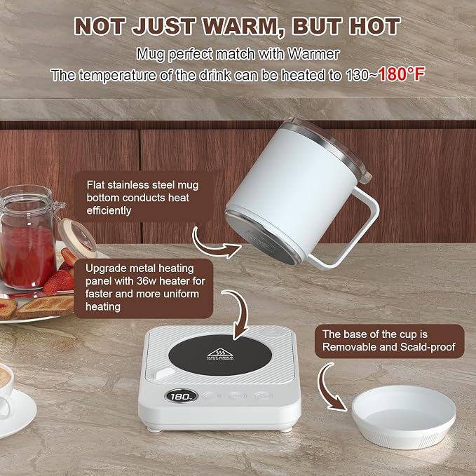 Felibeaco Coffee Mug Warmer & Mug Set for Desk, Smart Coffee Cup Warmer with 16oz Heated Mug, Cup Heater with Auto Shut Off for Office/Home, Coffee Gifts for Women/Men/Dad on Father‘s Day, White - Image 2