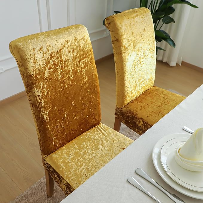 FORCHEER Chair Covers for Dining Chairs Set of 6,Velvet Gold Stretch Dining Room Chair Cover Kitchen Parsons Chair Slipcovers (Pack of 6, Velvet Gold) - Image 6