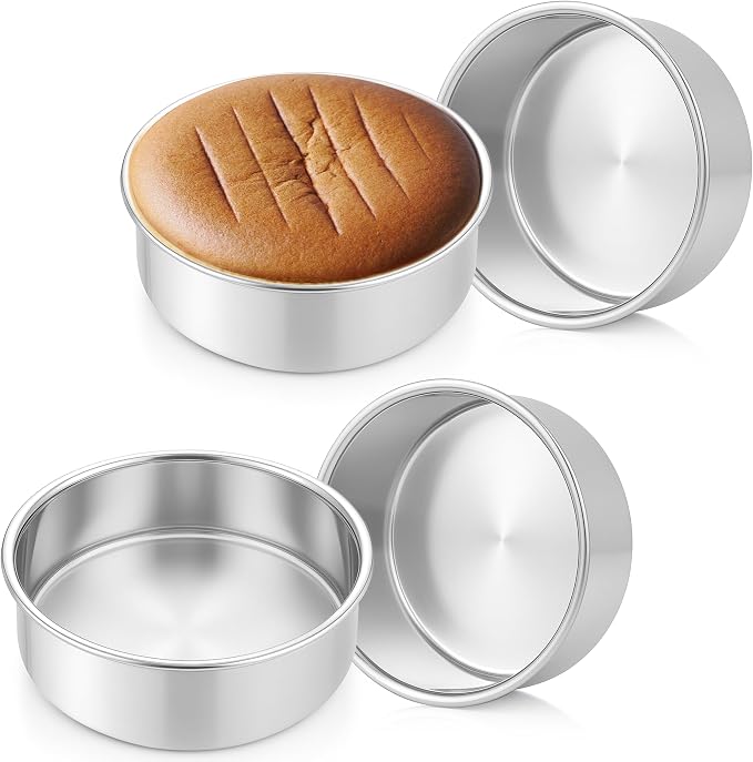 Leonyo Stainless Steel Small Round 6 Inch Cake Pans For Baking, 4 Pack | Smash 6x2Inch Round Cake Baking Pan Tins Set, Metal Circle Layer Tin for Birthday Wedding Party, Dishwasher Oven Safe by Leonyo
