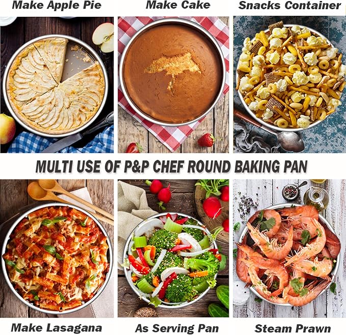 P&P CHEF 9.5 Inch Cake Pan Set of 4, Stainless Steel Round Cake Pans Tins | Baking Round Cake Bakeware for Birthday Wedding, Leak-proof & Mirror Finish & Easy Releasing, Dishwasher Safe - Image 6