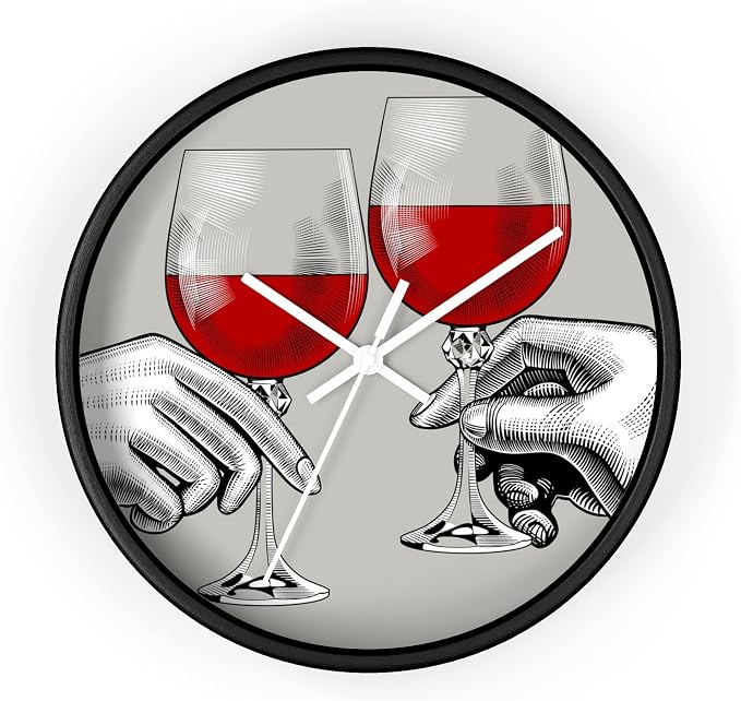Mozingo ~ Wine Clock for Kitchen Bar Wall It's Wine O'clock Silent Time Gift Home Decor Made In USA, 10" (Hour Marks - None, Clock Frame Color - Black, Wine Theme #04) by Unknown