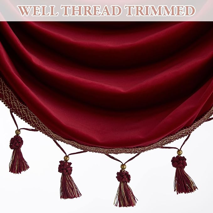 Christmas Red Waterfall Velvet Curtain Valances W79 inches, 1 Panel | Luxury Waterfall Swag Valances, Room Darkening Privacy Window Drapes for Theater, Living Dining Room, Media - Image 4