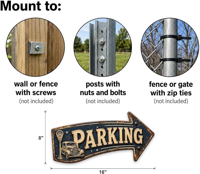 Parking Right-Pointing Arrow Sign — Die-Cut Metal Directional Wall Decor | powder-coated metal, vintage, durable print, ready to hang - Image 3
