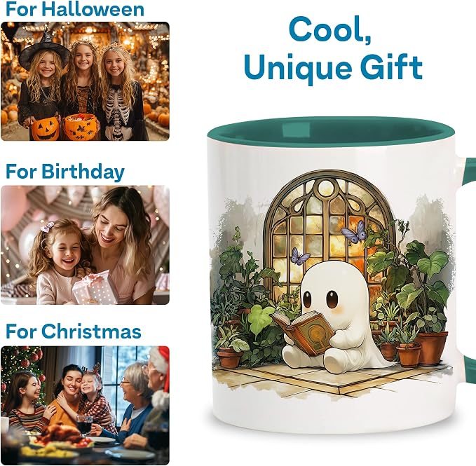 Hyturtle Cute Ghost Reading Mug Gifts for Readers on Birthday, Halloween | Book Lover Mug, Plant Lover Gifts For Women, Premium 11oz ceramic mug, Vivid durable double-sided print, Comfort grip handle - Image 7