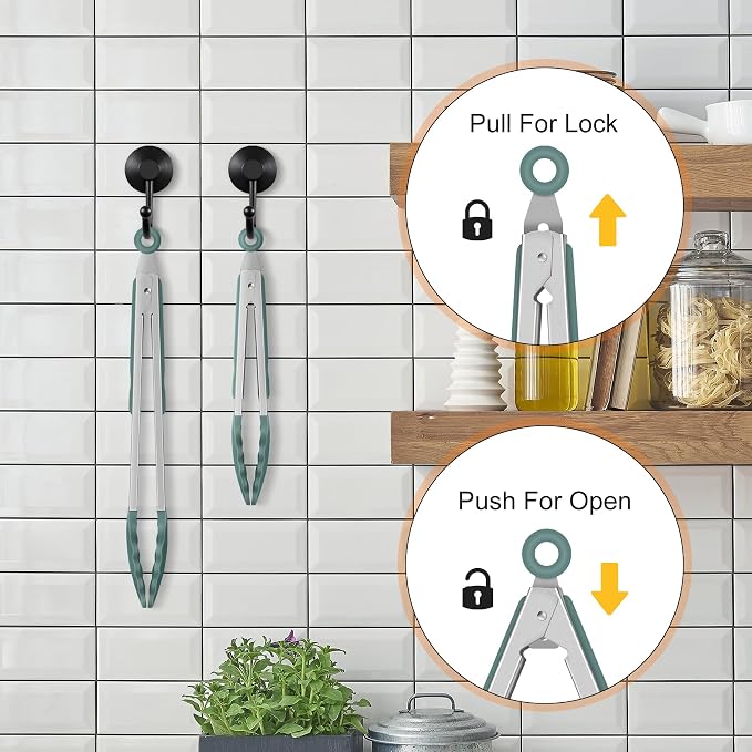 HOTEC Premium Stainless Steel Locking Kitchen Tongs with Silicon Tips, Set of 2-9" and 12", Sage Green - Image 6