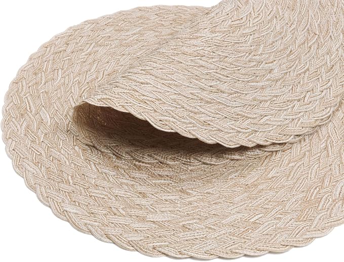 SHACOS Round Braided Placemats 15 inch Set of 6 Thick Boho Kitchen Table Placemats for Home Wedding Party (T-Beige, 6) - Image 4
