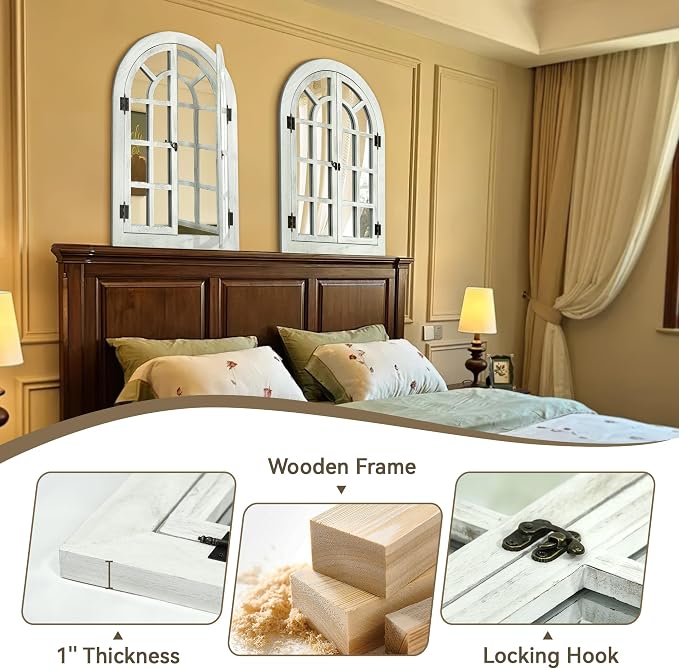 Window Mirrors for Wall Decor -White Arched Wall Mirror Farmhouse Wall Decor Wood Frame Decorative Wall Mirrors Like Window for Bedroom, Living Room, Entrance, Dining Room - Image 5