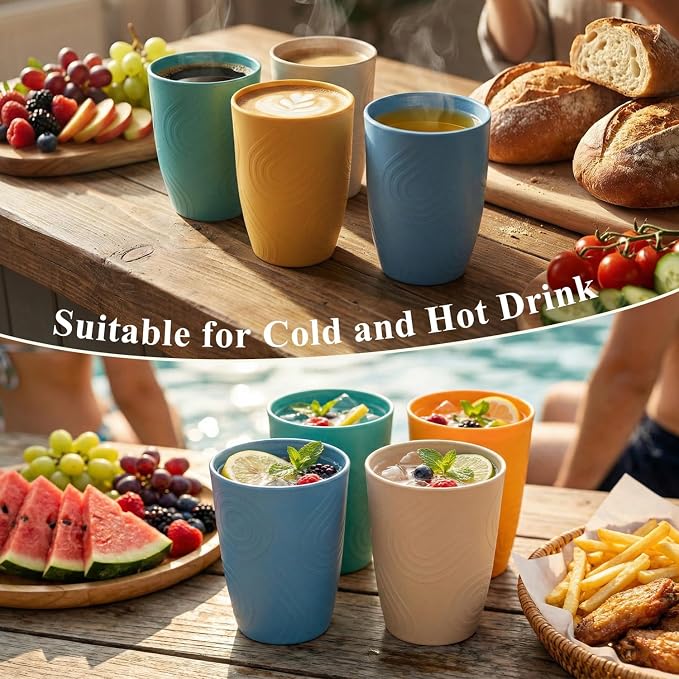 12oz Wheat Straw Cups Set of 6, Alternatives to Plastic Cups Reusable, Unbreakable Drinking Glasses, Microwave & Dishwasher Safe Drinking Cup, Small Water Cup for Kitchen, Party (Multicolor) - Image 7