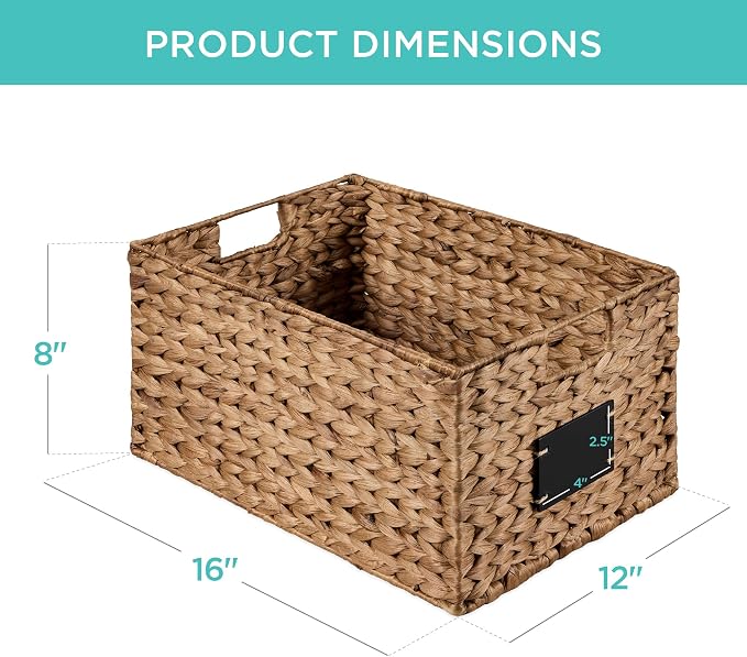 Best Choice Products Pantry Baskets Set of 2 16x12in Water Hyacinth Storage Baskets, Woven Wicker Kitchen Organizers with handles w/Chalkboard Label Chalk Marker - Chestnut - Image 7