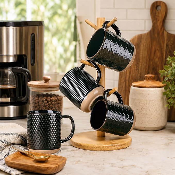 GBhome Large Coffee Mugs Set of 6, 16oz Handmade Stoneware Coffee Mugs Set with Large Handle for Cappuccino/Latte/Tea/Hot Cocoa, Dishwasher & Microwave Safe, Black - Image 7