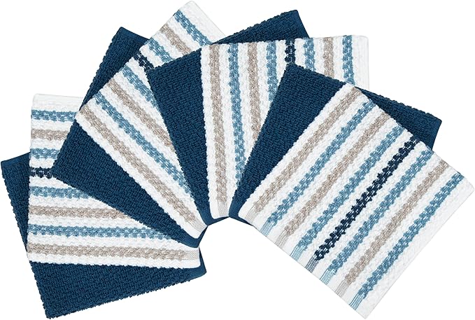 Bumble Dish Cloths 8-Pack, Cotton Kitchen Towels, 12"x12" Blue Wide Stripes | 430 GSM Soft Dish Towels for Kitchen, Highly Absorbent & Durable Kitchen Rags for Washing Dishes - Image 2