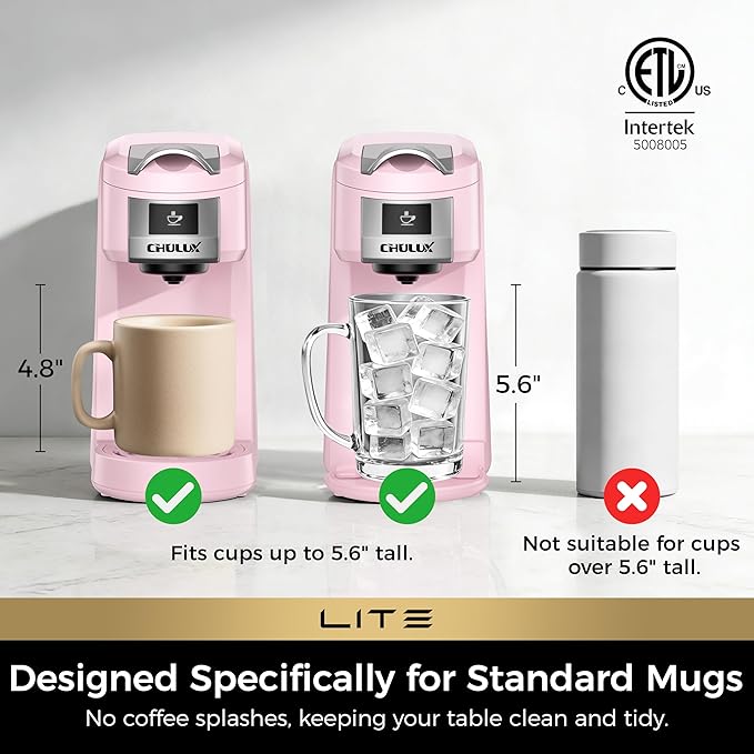 CHULUX Lite Single Serve Coffee Maker for K Cup with One Touch Brew, Pink | Boiler Fast Heating System, Unique Split-Flow Nozzle, Designed for Standard Mugs, 5 to 12 oz Brew Sizes, Single Cup Reservoir - Image 5