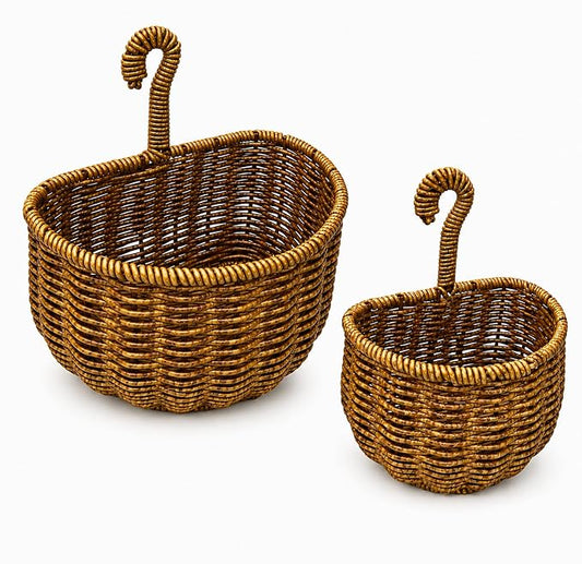 2 Pack Hanging Wall Storage Basket, Woven Rattan Organizer，NATURAL BROWN | Rustic Hand woven wall organizer with hook for kitchen, bathroom and entryway storage, Space-saving decor for modern homes by Unknown