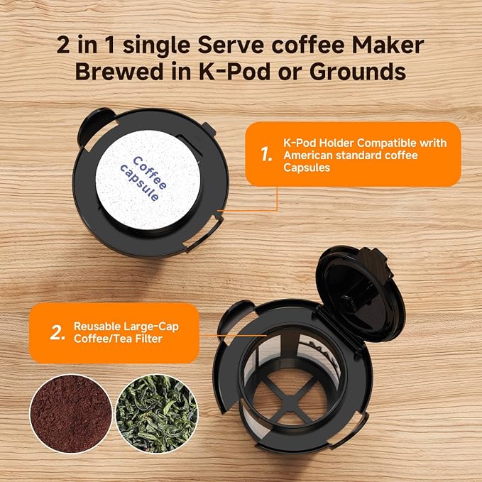 Coffee Maker, Single Serve Brewer for K Pods & Ground-White | 2 in 1, 6-24oz and 2-4 Mins Rapid Brew, Compact Coffee Machine for Kitchen Office RV Camping - Image 3