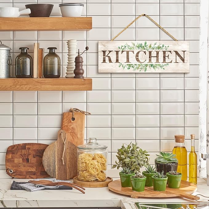 Kitchen Sign Wall Decor, Wooden Wall Art, Rustic Farmhouse Wall Hanging Plaque for Home Kitchen, 4.7 x 13.7 inches - Image 3