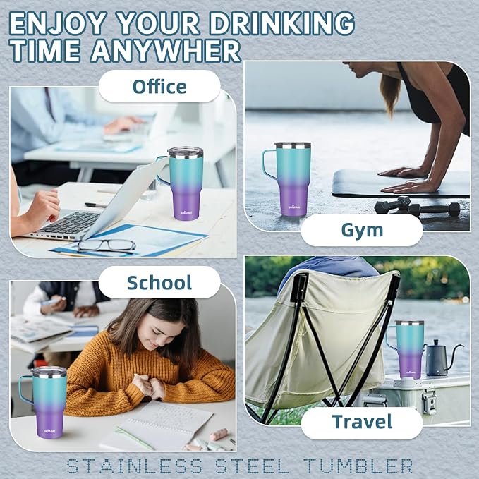 20 oz Insulated Coffee Mug with Ceramic Coating, Stainless Steel Travel Mug Tumbler with Handle Lid and Straw, Double Wall Leak-Proof Coffee Travel Mug Keeps Drink Hot and Cold (Azure Purple) - Image 7