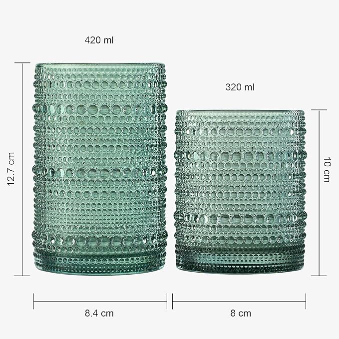 Hobnail Highball Glasses, Vintage Beaded Tumblers Set of 12, 14 & 11 oz | Vintage Beaded Design, Embossed Bubble Texture, Comfortable Grip, Ideal for Water, Whiskey, Cocktails, Wine & Mixed Drinks, - Image 6
