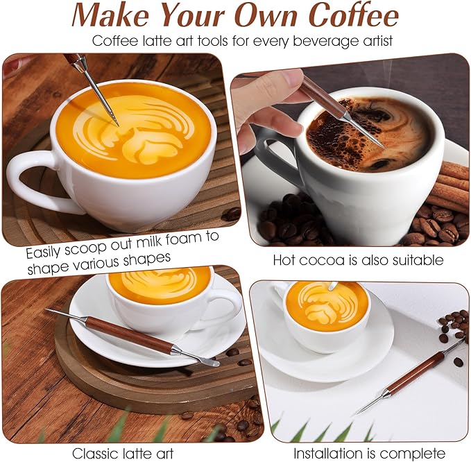 2Pcs Latte Art Pen Set, Coffee Drawing Tool, Stainless Steel Pen for Coffee, Dual-Ended Latte Art Tool, Barista Tools, Suitable for Coffee Drawing Making Enthusiasts
