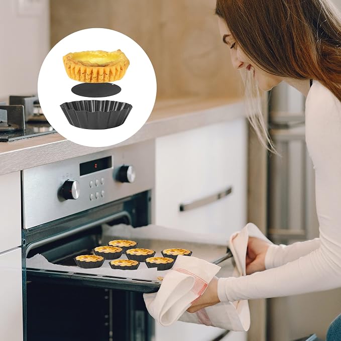 20 Pack Non Stick Mini Tart Tins with Loose Base 3 inch Mini Quiche Tins Removable Bottoms Round Egg Tarts Pan Pie Tin for Baking - Image 5