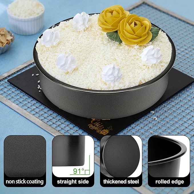 10 Inch Cake Pan, 2PCS Nonstick Round Cake Pans with 60PCS Parchment Paper | Cake Baking Pans for Christmas Birthday Thanksgiving, Circle Cake Pan for Baking Layer Cakes Deep-Dish Pizza, Dishwasher Safe - Image 3