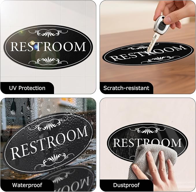 3 Pack Restroom Sign Laundry Pantry Door Sign 8 × 4 Inch Aluminum | Bathroom Metal Signage, Rust-Proof, Waterproof, 6 Self‑Adhesive Tapes, for Door, Business, Home, Office - Image 3