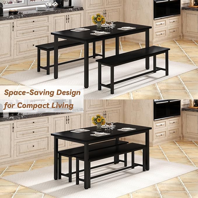 Recaceik Dining Table Set for 4 Kitchen Dining Room Set with 2 Dinner Benches, Farmhouse Breakfast Table for Apartment Small Space, Easy Assembly - Image 5