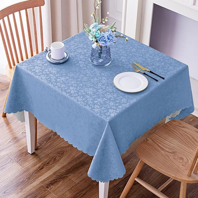 Smiry Square Waterproof Heavy Duty Vinyl Tablecloths, 54 x 54 Inch | Wipeable Washable Floral Embossed Table Cover for Kitchen and Dining Room, Indoor & Outdoor Use, Haze Blue by Smiry