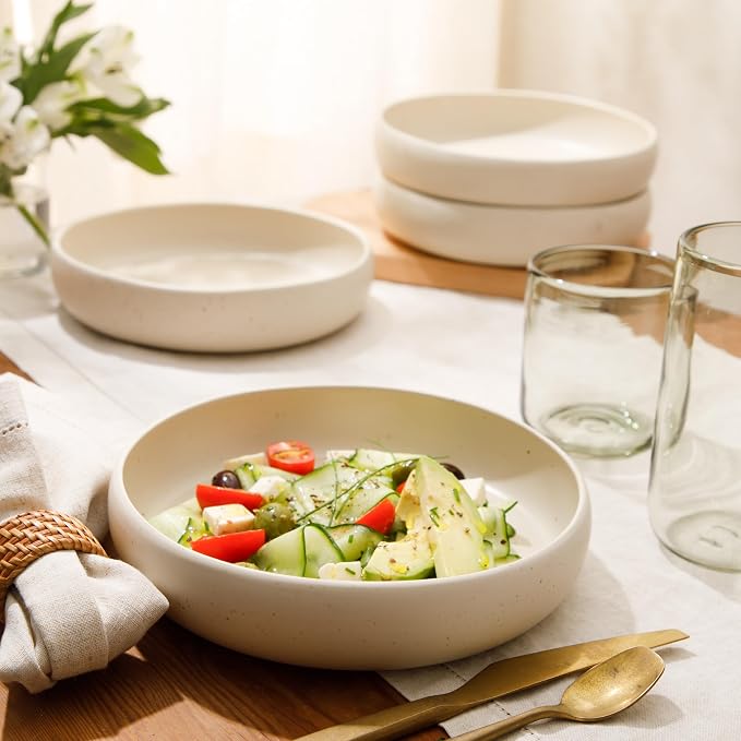Bloomhouse - Two Time Oprah's Favorite Things Winner - Corsica Clay 4-Piece Meal and Pasta Bowl Set – Sea Salt White Stoneware for Dinner, Serving & Everyday Use - Image 2