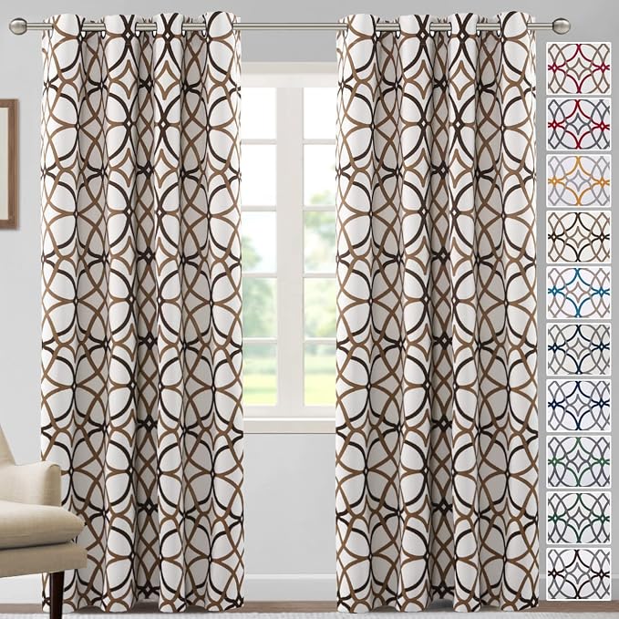 H.VERSAILTEX Blackout Curtains Printed Design 84 Inch Length 2 Panels Set Thermal Insulated Curtains for Bedroom Living Room Geometric Modern Grommet Window Drapes - Taupe and Brown by HVERSAILTEX