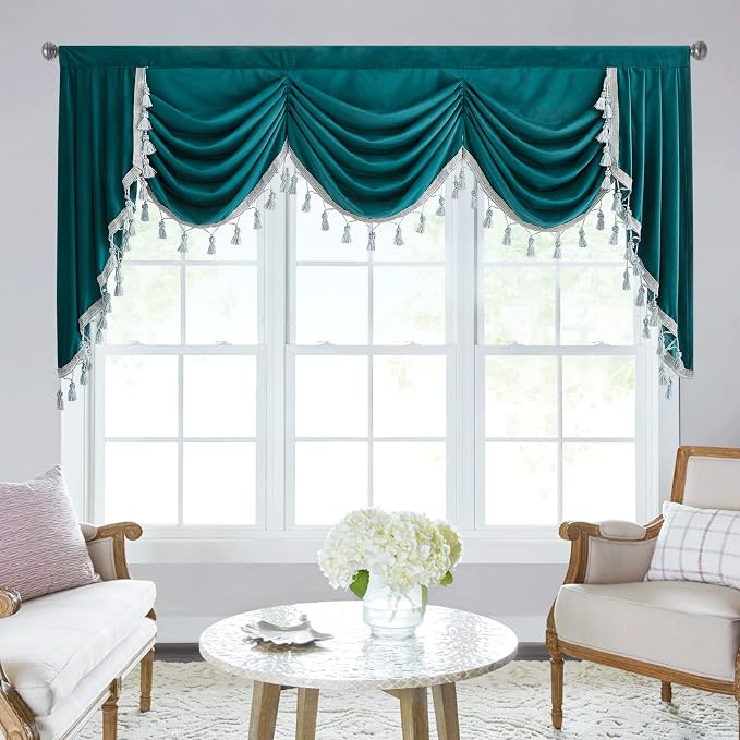 Teal Waterfall Velvet Valance Curtains W79 inches, 1 Panel | Classic Vintage Waterfall Swag Curtains for Bedroom, Room Darkening Thermal Insulated Drapes for Theater, Living Room by StangH