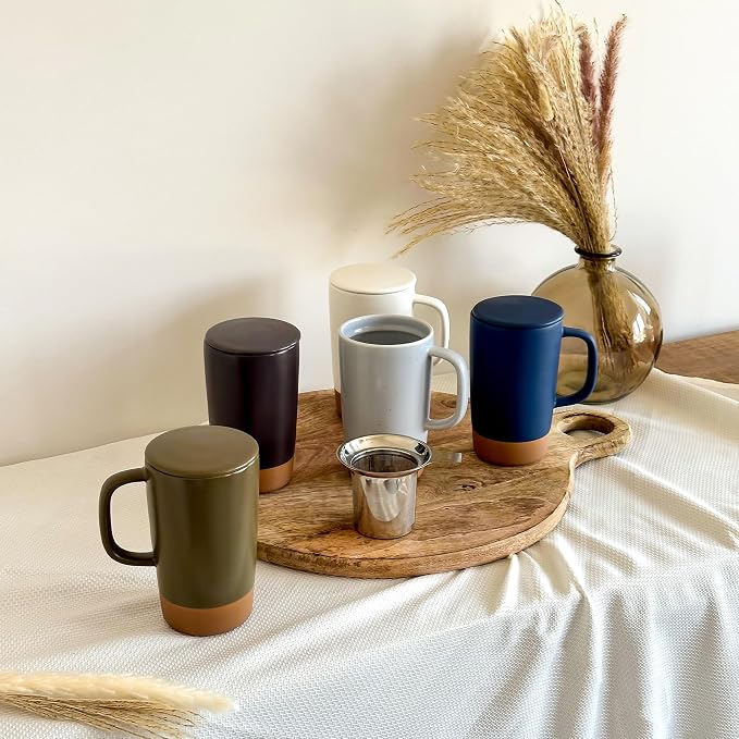 Mora Ceramics Large Tea Mug with Loose Leaf Infuser and Ceramic Lid, 18 oz, Portable, Microwave, Dishwasher Safe, Tall Coffee Cup - Rustic Matte Ceramic Glaze, Modern Herbal Tea Strainer, Nightwaves - Image 6