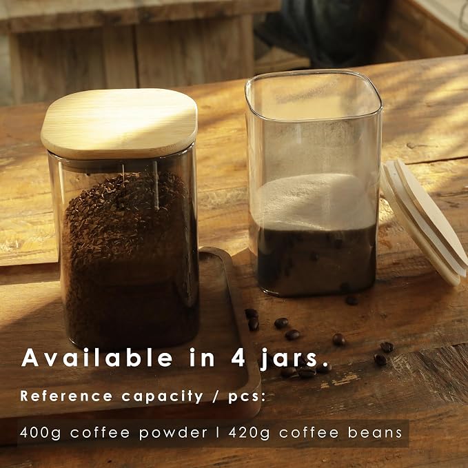LIBWYS 4-Pack Anti-UV Square Glass Storage Jars with Bamboo Lids (1.22Qt) | Light Resistant Containers (LRC) for Pantry Organization, Coffee Beans, Loose Tea, Sugar, Pet Food | Kitchen Canisters Set - Image 5