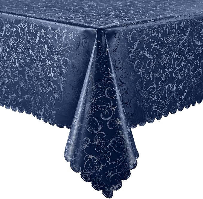 Smiry Rectangle Waterproof Heavy Duty Vinyl Tablecloths, 60 x 120 Inch | Wipeable Washable Floral Embossed Table Cover for Kitchen and Dining Room, Indoor & Outdoor Use, Dark Blue by Smiry