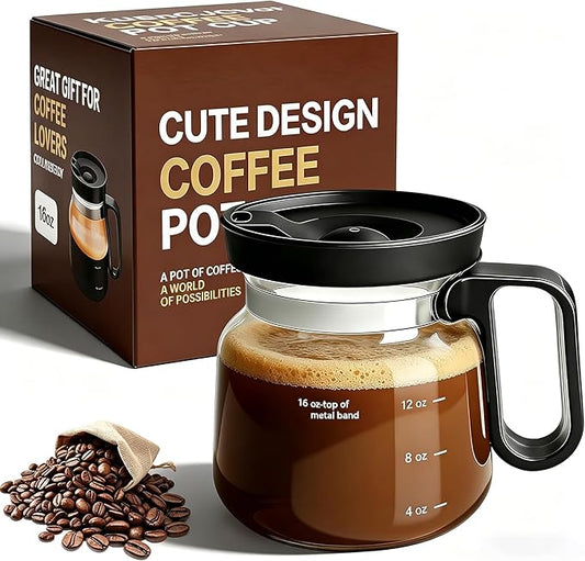 Shelprojsu 16oz Coffee Pot Mug,Glass Coffee Cups Mini Coffee Pot Coffee Mug,with Leak-proof Lid Large Capacity, For Ldeal Gift Coffee Lovers(1pc) by ShelprojsuLEDWallSconce