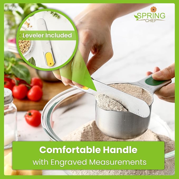 Spring Chef Magnetic Measuring Cups & Spoons Set of 9, Patented, Multicolor | Nesting Stainless Steel Measuring Cups & Heavy Duty Metal Measuring Spoons with Levelers for Dry & Liquid Ingredients - Image 5