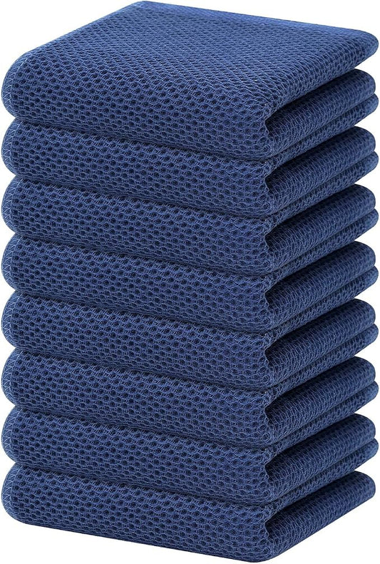 Homaxy 100% Cotton Waffle Weave Kitchen Dish Towels 8-Pack, Navy Blue | 13 x 28 Inches, Ultra Soft Absorbent Dish Towels, Quick Drying Cleaning Towels by Homaxy