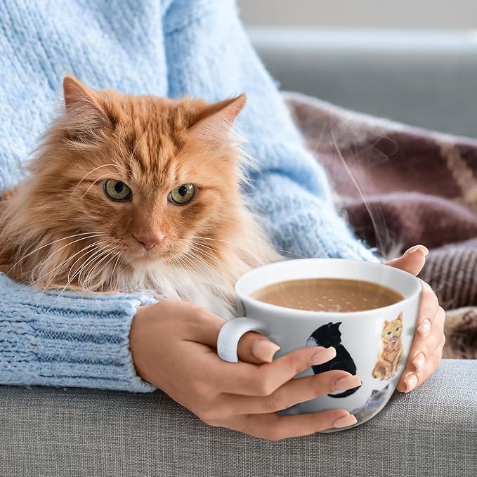 Cute Cat Mugs for Daily Coffee and Tea, Premium 20 oz Bone China Coffee Tea Hug Mug, Perfect Holiday, Birthday, and Christmas Gift for Cat Lovers, Designed in England by Harvest Green Studio - Image 6