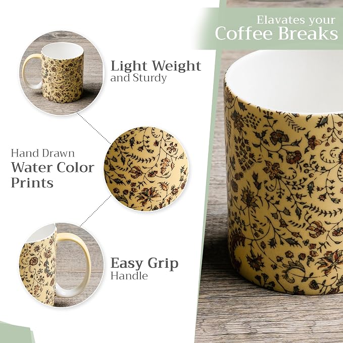 Maison d' Hermine Coffee Mug with Handles Tea Cups (15 Ounce, Pack of 2) | Fine Bone China Coffee Mugs for Hot Beverages Cappuccino Latte Home Restaurant Hotel Spring Summer -Lakshmi - Image 5