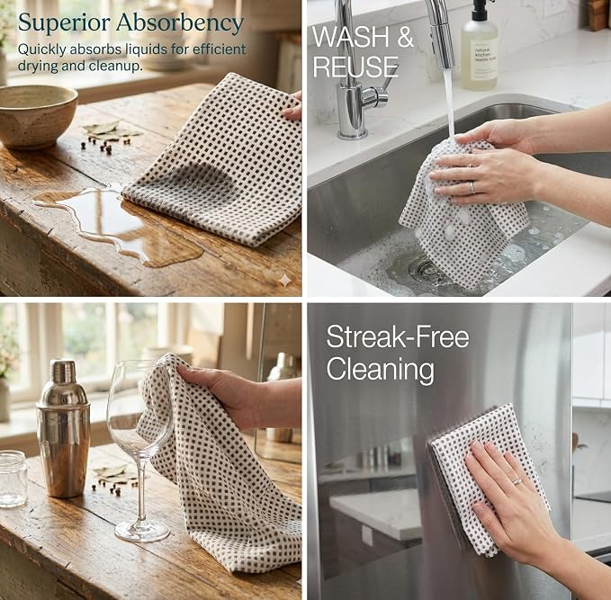 Urban Villa Christmas Dot Check Kitchen Towels Set of 6 20X30 Inches 100% Cotton Highly Absorbent Kitchen Towels Premium Quality Ultra Soft Mitered Corners Towels Grey/White - Image 7