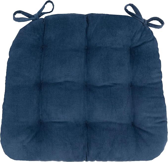 Barnett Home Decor Dining Chair Pad with Ties Corduroy Slate Blue -Size Medium 16.5 x 18 16.5 x 18 Chair Cushion - Latex Foam Fill Cushion, Reversible, Machine Washable - Pinwale XL by BarnettHomeDecor