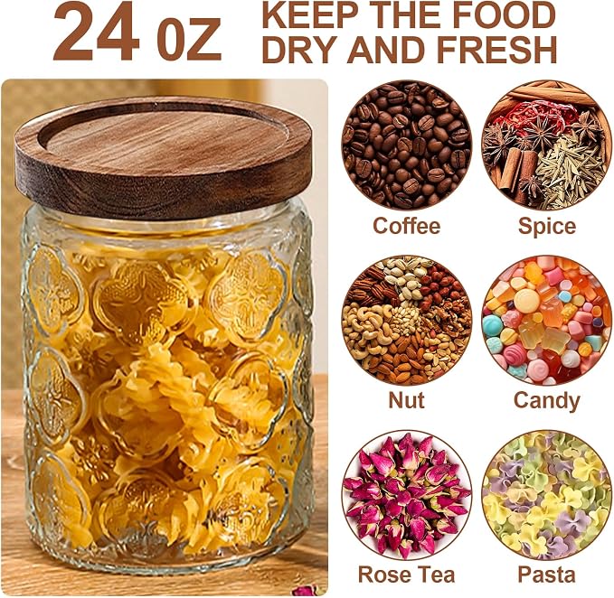 24 OZ Vintage Glass Jar with Lid, Airtight Food Storage Canisters with Bamboo for Kitchen Counter Pantry, Ideal for Coffee, Candy, Tea, Oats, Sugar, Cookies Decorative Jars-Sunflower - Image 4