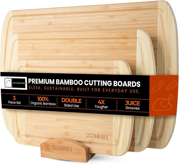 Bamboo Cutting Board Set – Charcuterie & Chopping Boards for Kitchen, Large & Small Sizes, Safe Cutting Boards for Meat, Cheese, Pizza – Home & Kitchen Gift Idea by Unknown